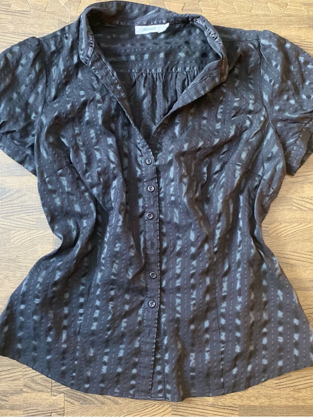 Ricki's Black Short-Sleeve Button-Front Shirt with Subtle Stripe Texture